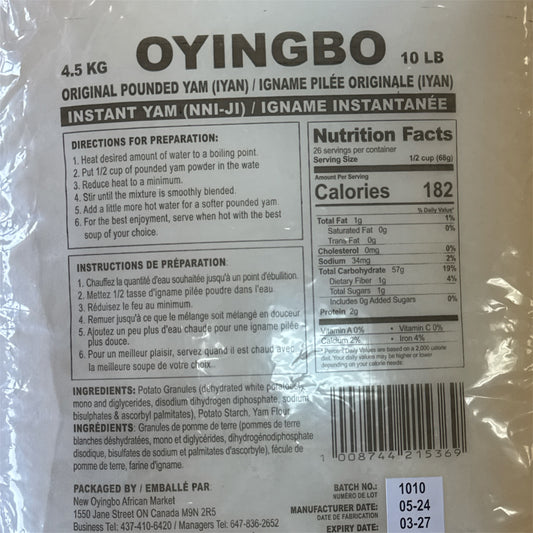 Oyingbo Original Pounded Yam - 10lb